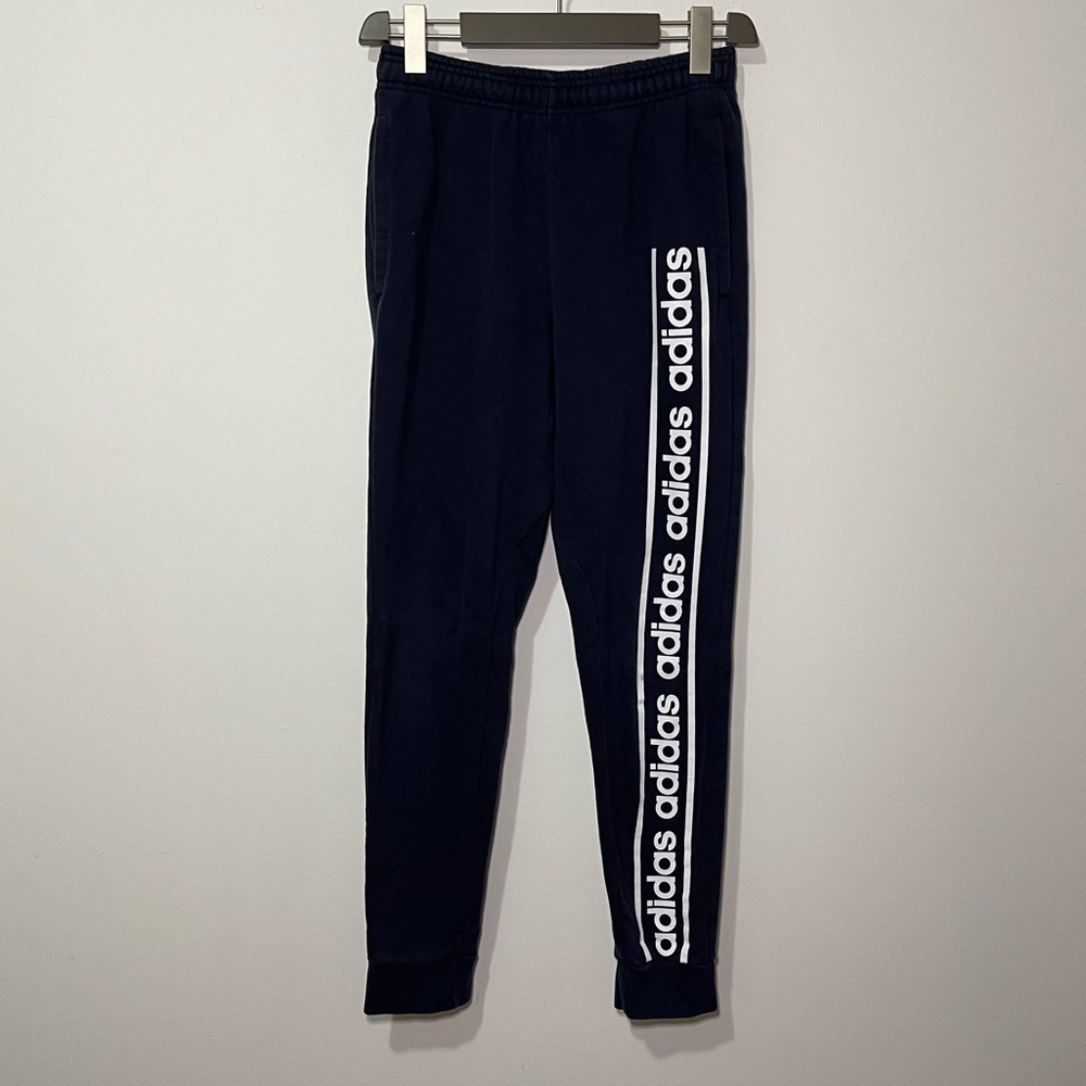Adidas men’s Navy logo stripe C90 comfortable sweatpants joggers in S - Picture 2 of 7